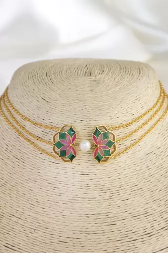 gold plated Multicolor choker necklace in sterling silver