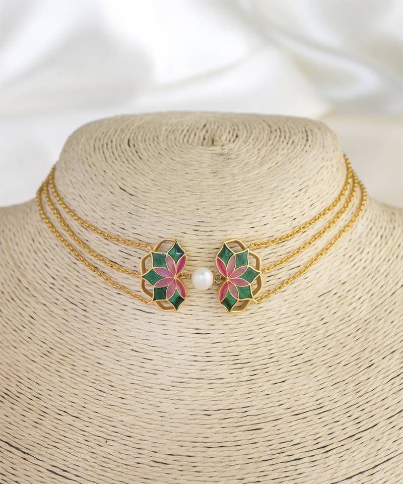 gold plated Multicolor choker necklace in sterling silver