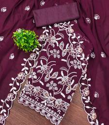 Women's purple heavy thread embroidery georgette dress material