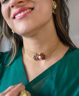 gold plated Multicolor choker necklace in sterling silver 1