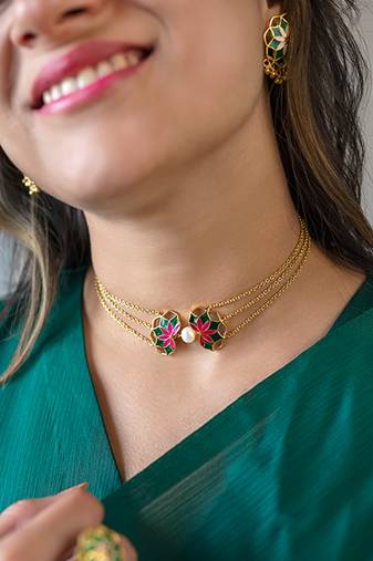 gold plated Multicolor choker necklace in sterling silver