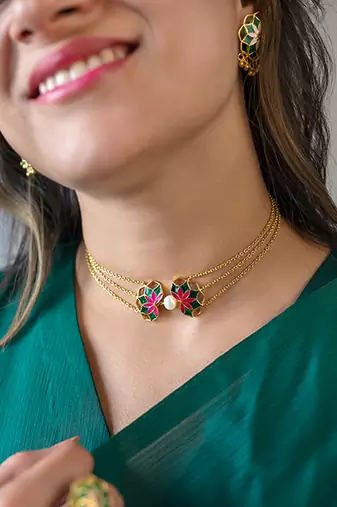 gold plated Multicolor choker necklace in sterling silver