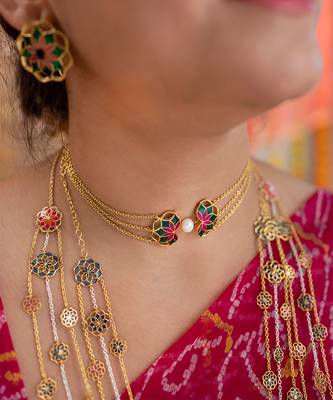 gold plated Multicolor choker necklace in sterling silver 1