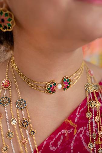 gold plated Multicolor choker necklace in sterling silver