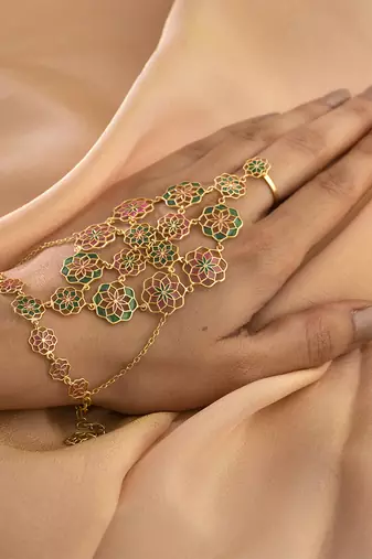 gold plated Multicolor hathphool in sterling silver