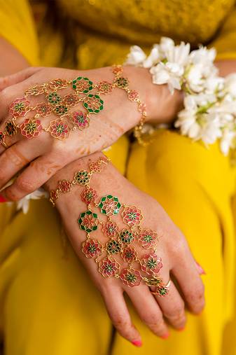 gold plated Multicolor hathphool in sterling silver
