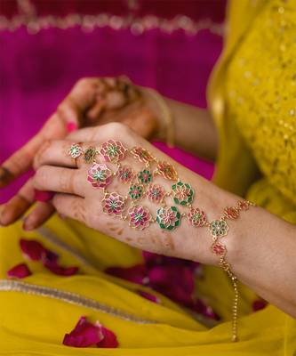 gold plated Multicolor hathphool in sterling silver 4