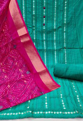 Women's sea green thread sequence & embroidery premium roman cotton dress material 2