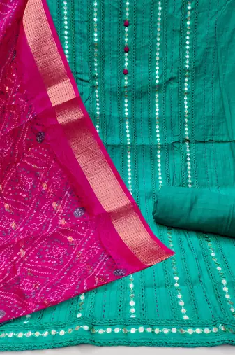 Women's sea green thread sequence & embroidery premium roman cotton dress material