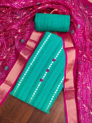 Women's sea green thread sequence & embroidery premium roman cotton dress material 4