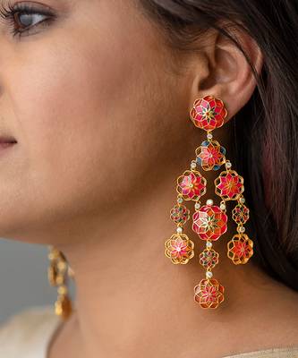 gold plated Pink stone earrings in sterling silver 1