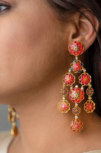gold plated Pink stone earrings in sterling silver