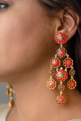 gold plated Pink stone earrings in sterling silver