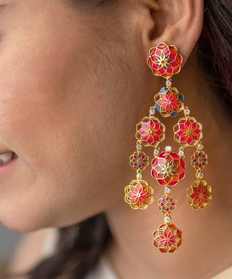 gold plated Pink stone earrings in sterling silver 2