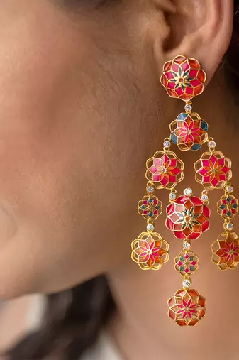 gold plated Pink stone earrings in sterling silver