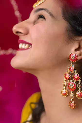 gold plated Pink stone earrings in sterling silver