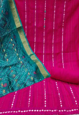 Women's pink thread sequence & embroidery premium roman cotton dress material 2