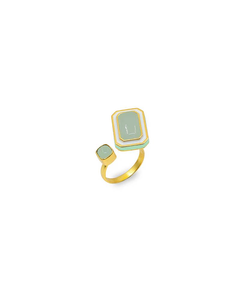 gold plated Green stone ring in sterling silver