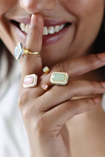 gold plated Green stone ring in sterling silver