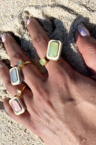 gold plated Green stone ring in sterling silver