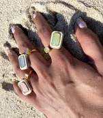 gold plated Green stone ring in sterling silver