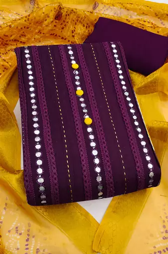 Women's purple unstitched thread sequence & embroidery premium roman cotton dress material (msmfc11597c)