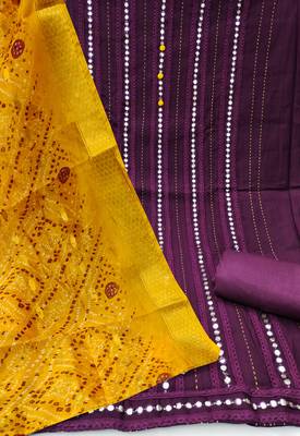 Women's purple thread sequence & embroidery premium roman cotton dress material 2