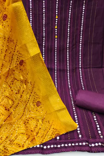 Women's purple thread sequence & embroidery premium roman cotton dress material
