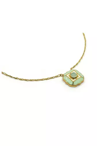 gold plated Green stone pendant necklace in sterling silver