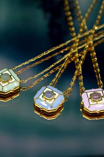 gold plated Green stone pendant necklace in sterling silver