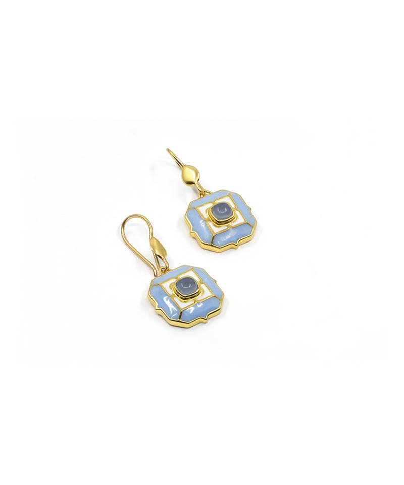 gold plated Blue stone hook earrings in sterling silver