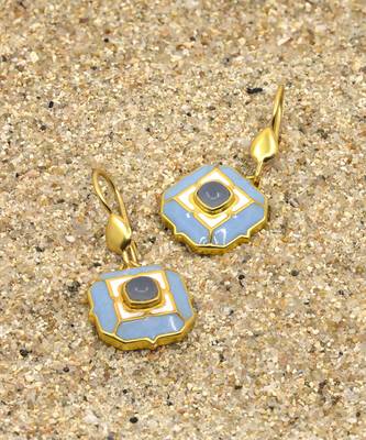 gold plated Blue stone hook earrings in sterling silver 4