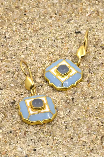 gold plated Blue stone hook earrings in sterling silver