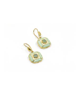 gold plated Green stone hook earrings in sterling silver 1