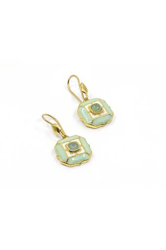 gold plated Green stone hook earrings in sterling silver