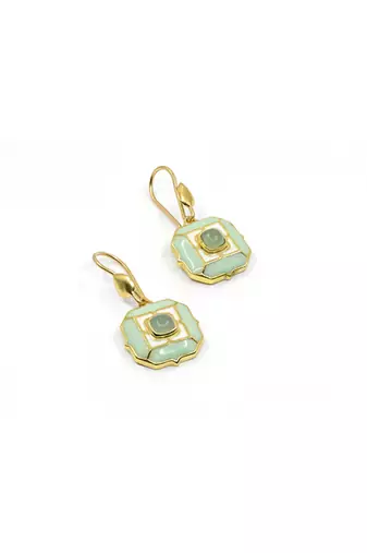 gold plated Green stone hook earrings in sterling silver
