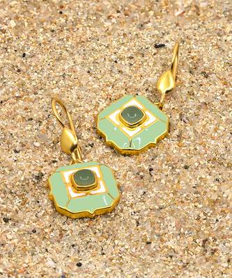 gold plated Green stone hook earrings in sterling silver 4
