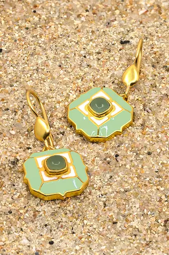 gold plated Green stone hook earrings in sterling silver