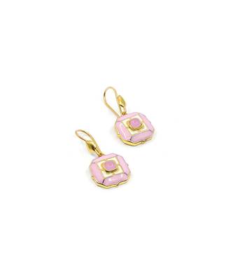 gold plated Pink stone hook earrings in sterling silver 1
