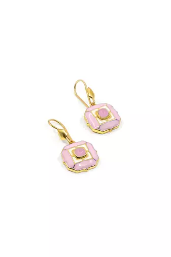gold plated Pink stone hook earrings in sterling silver