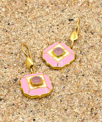 gold plated Pink stone hook earrings in sterling silver 4