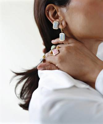 gold plated Blue stone stud earrings in sterling silver 1