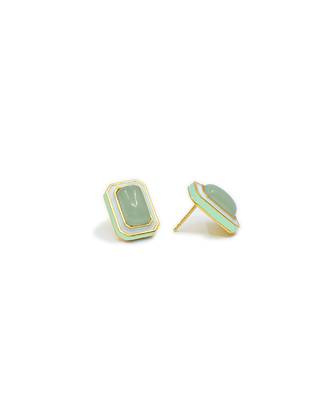 gold plated Green stone stud earrings in sterling silver 1
