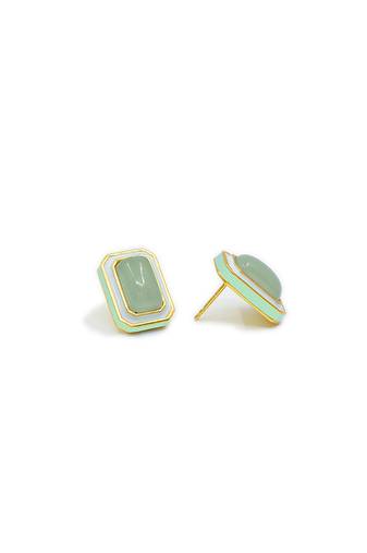 gold plated Green stone stud earrings in sterling silver