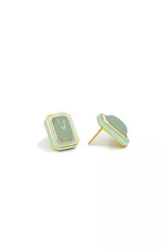 gold plated Green stone stud earrings in sterling silver