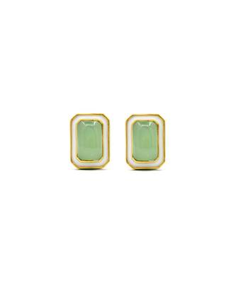 gold plated Green stone stud earrings in sterling silver 2
