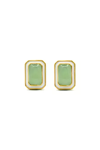 gold plated Green stone stud earrings in sterling silver