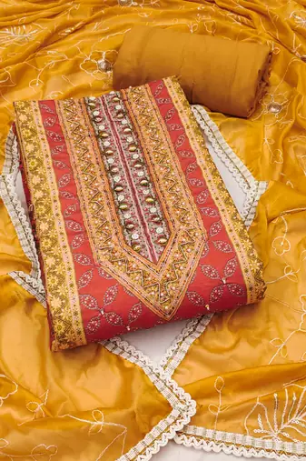 Women's multi unstitched handwork & embroidery jaam cotton dress material (msmfc11598c)