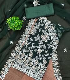 Women's green heavy thread embroidery georgette dress material