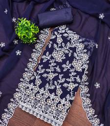 Women's royal blue heavy thread embroidery georgette dress material